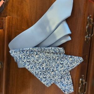 Azazie Light Blue Tie and Floral Pocket Square Set